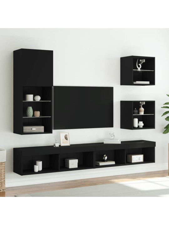 Tv skapītis ar led apgaismojumu, melns, 40,5x30x102 cm