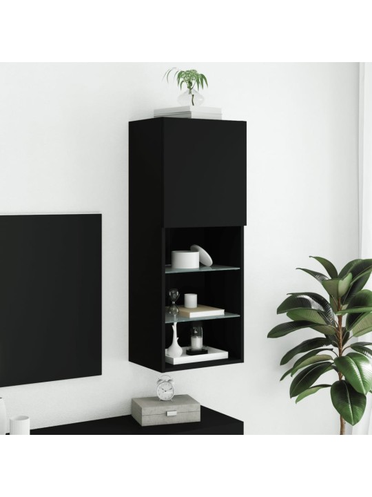 Tv skapītis ar led apgaismojumu, melns, 40,5x30x102 cm