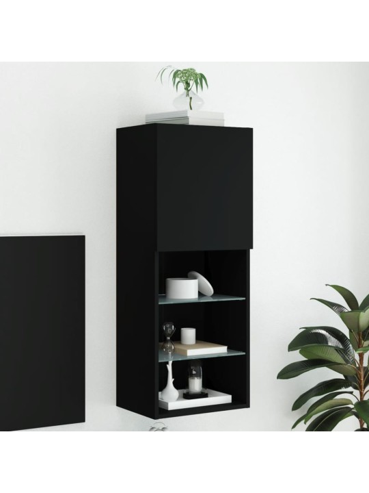 Tv skapītis ar led apgaismojumu, melns, 40,5x30x102 cm