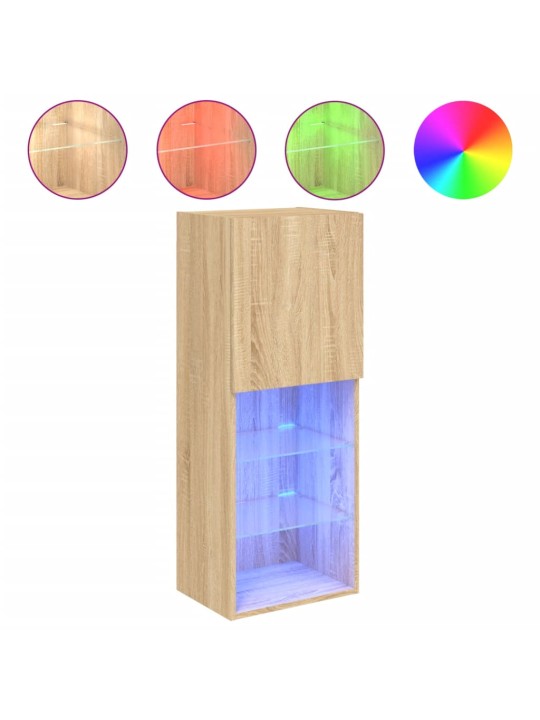 Tv skapītis ar led apgaismojumu, ozola krāsa, 40,5x30x102 cm
