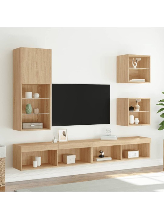 Tv skapītis ar led apgaismojumu, ozola krāsa, 40,5x30x102 cm