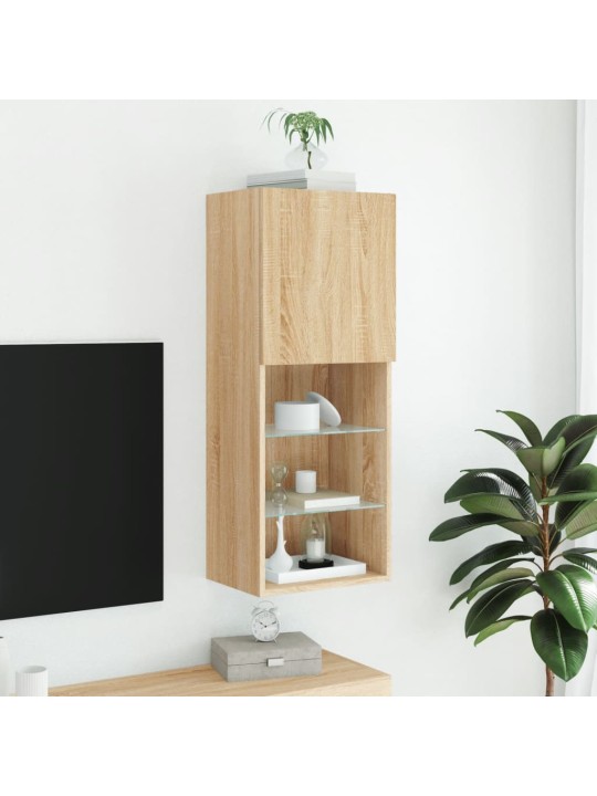 Tv skapītis ar led apgaismojumu, ozola krāsa, 40,5x30x102 cm