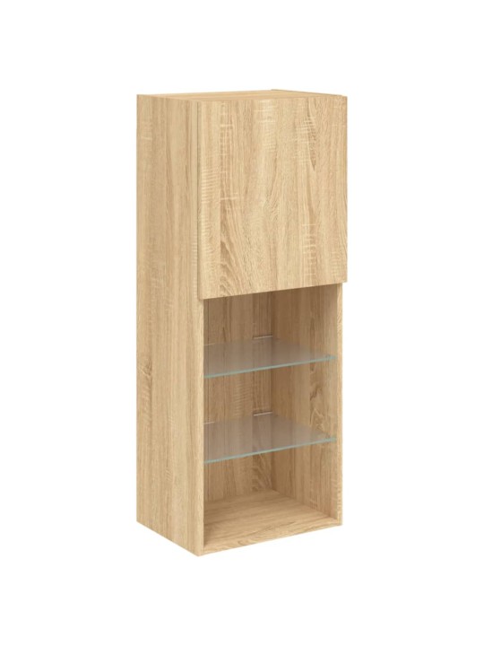 Tv skapītis ar led apgaismojumu, ozola krāsa, 40,5x30x102 cm