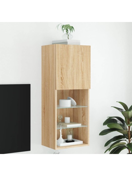 Tv skapītis ar led apgaismojumu, ozola krāsa, 40,5x30x102 cm