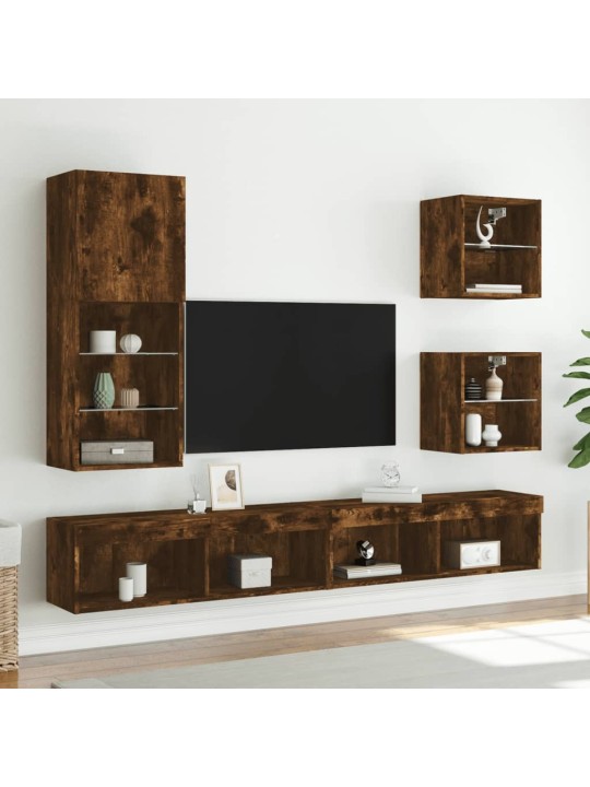 Tv skapītis ar led apgaismojumu, ozolkoka krāsa, 40,5x30x102 cm