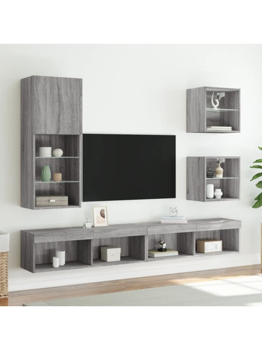 Tv skapītis ar led lampiņām, pelēka ozola krāsa, 40,5x30x102 cm