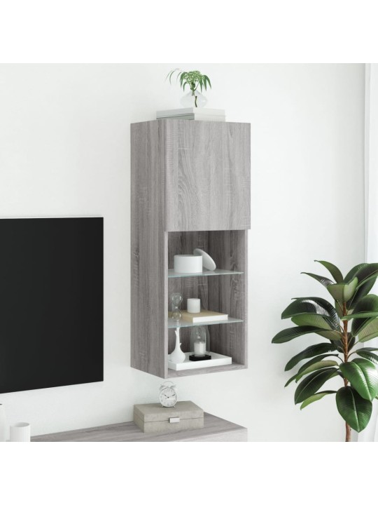 Tv skapītis ar led lampiņām, pelēka ozola krāsa, 40,5x30x102 cm