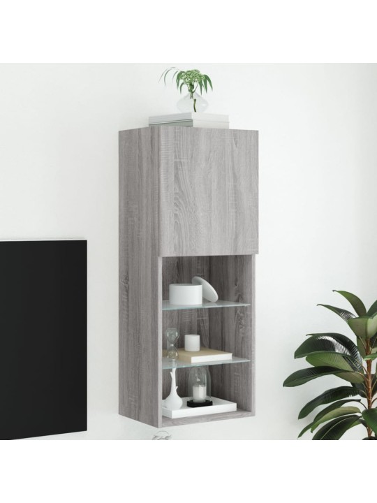 Tv skapītis ar led lampiņām, pelēka ozola krāsa, 40,5x30x102 cm