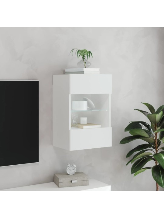 Tv galdiņš ar led lampiņām, balti, 40x30x60,5 cm