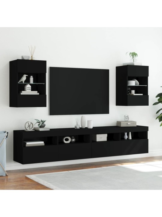 Tv galdiņš ar led lampiņām, melni, 40x30x60,5 cm