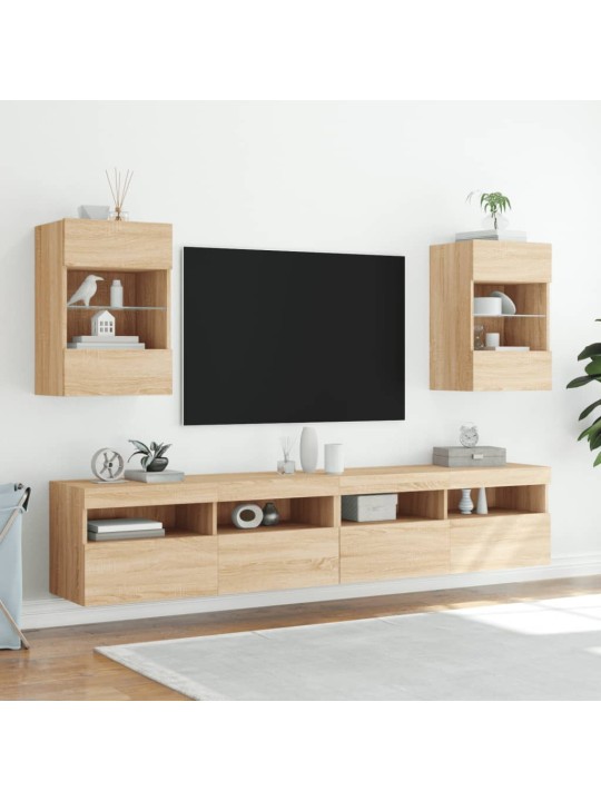 Tv plaukti ar led lampiņām, 30x28,5x30 cm, koka krāsā