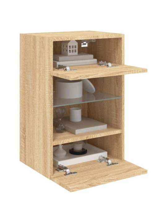 Tv plaukti ar led lampiņām, 30x28,5x30 cm, koka krāsā