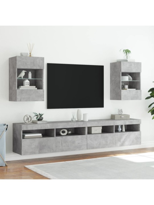 Tv galdiņi ar led lampiņām, betona pelēki, 40x30x60,5 cm