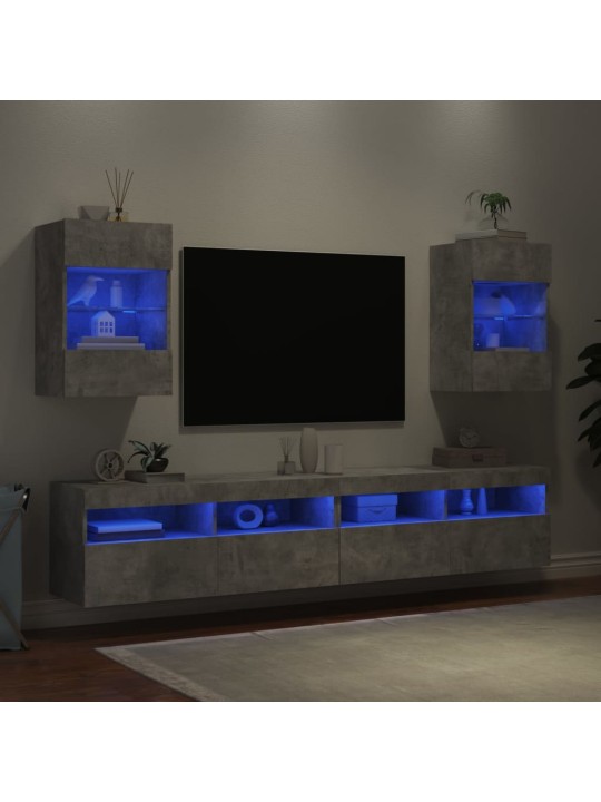 Tv galdiņi ar led lampiņām, 2 gab., betona pelēki, 40x30x60,5cm