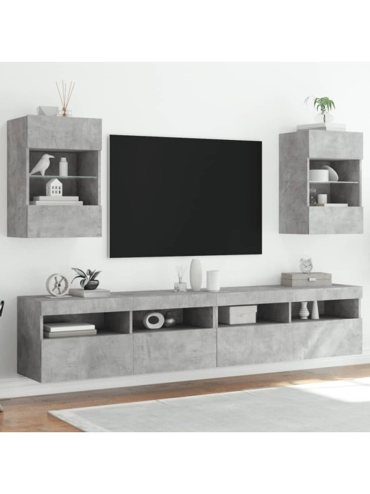 Tv galdiņi ar led lampiņām, 2 gab., betona pelēki, 40x30x60,5cm