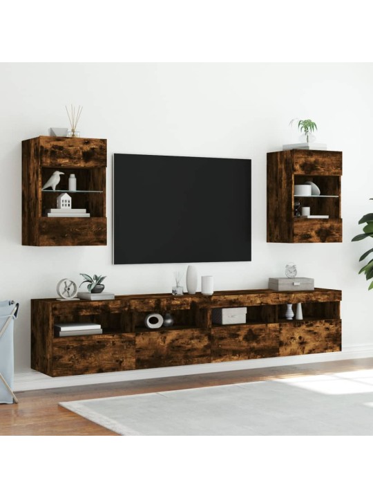Tv plaukti ar led lampiņām, 40x30x60,5 cm, ozolkoka krāsā