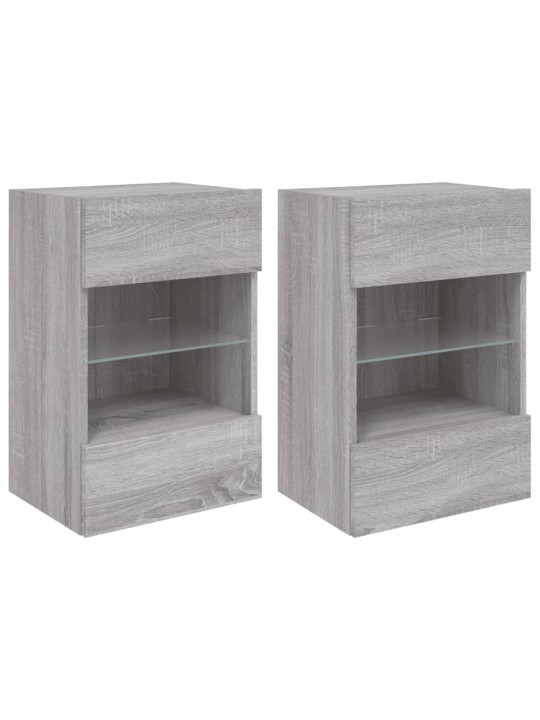 Tv plaukti ar led lampiņām, 2 gab., 40x30x60,5 cm, pelēka ozola