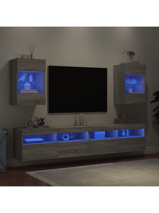 Tv plaukti ar led lampiņām, 2 gab., 40x30x60,5 cm, pelēka ozola