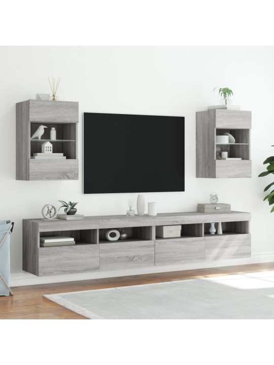 Tv plaukti ar led lampiņām, 2 gab., 40x30x60,5 cm, pelēka ozola