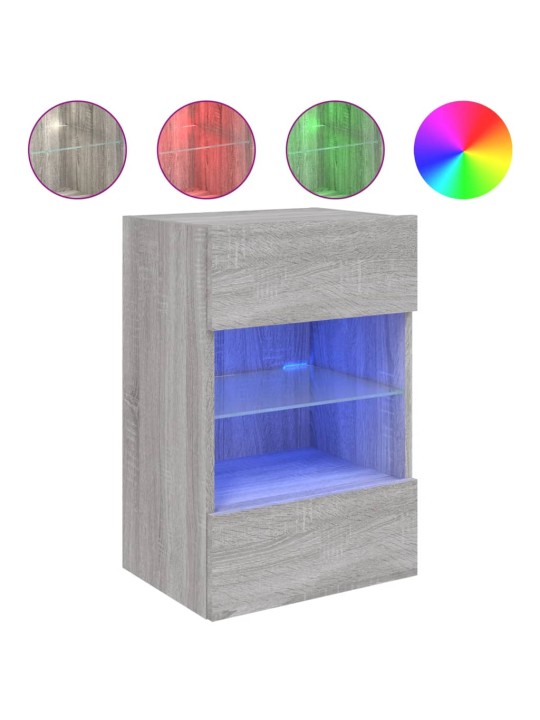 Tv plaukti ar led lampiņām, 2 gab., 40x30x60,5 cm, pelēka ozola