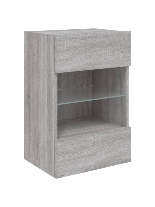 Tv plaukti ar led lampiņām, 2 gab., 40x30x60,5 cm, pelēka ozola