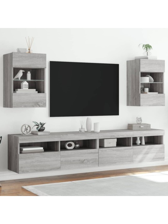 Tv plaukti ar led lampiņām, 2 gab., 40x30x60,5 cm, pelēka ozola