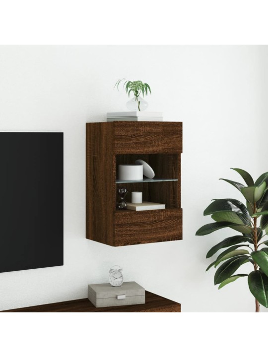 Tv plaukti ar led lampiņām, 40x30x60,5 cm, brūna ozolkoka
