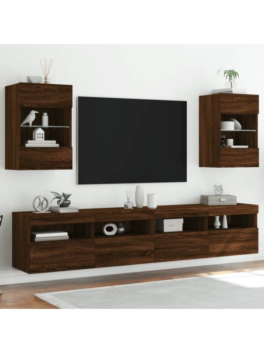 Tv plaukti ar led lampiņām, 40x30x60,5 cm, brūna ozolkoka