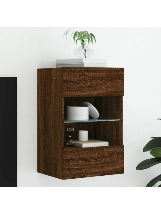 Tv plaukti ar led lampiņām, 40x30x60,5 cm, brūna ozolkoka