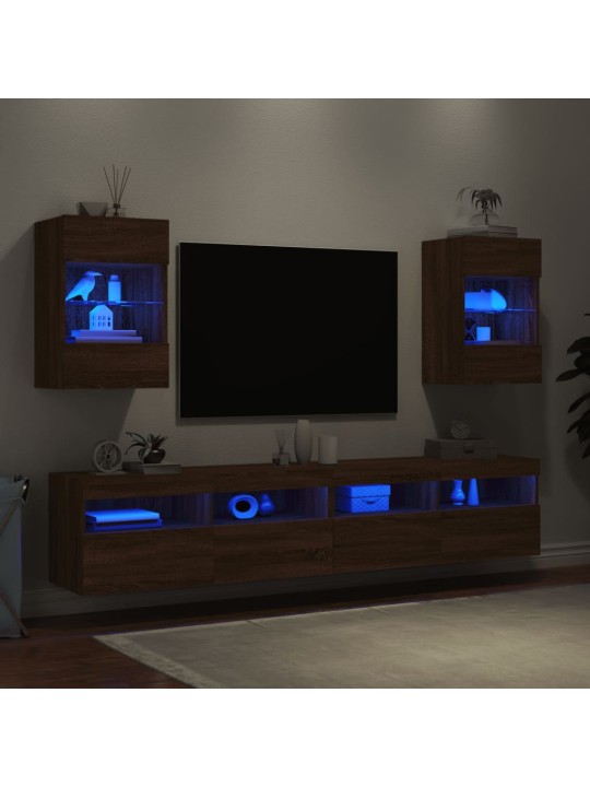 Tv plaukti ar led lampiņām, 2 gb., 40x30x60,5cm, ozolkoka krāsa