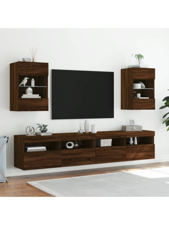 Tv plaukti ar led lampiņām, 2 gb., 40x30x60,5cm, ozolkoka krāsa