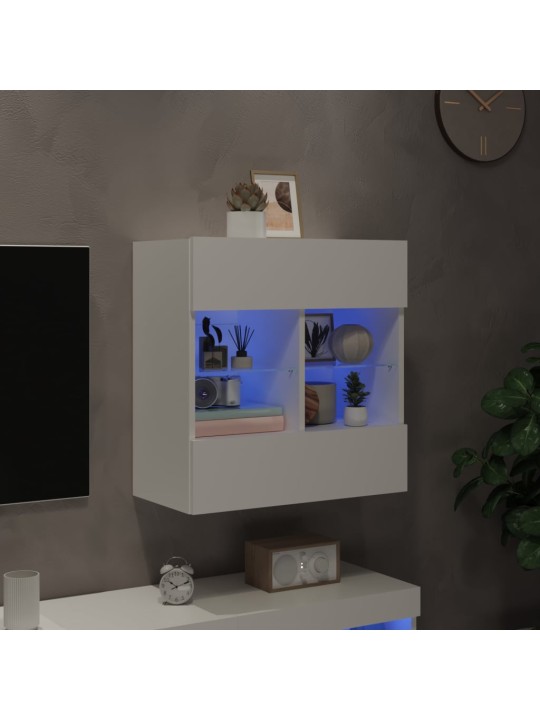 Tv galdiņš ar led lampiņām, balti, 58,5x30x60,5 cm