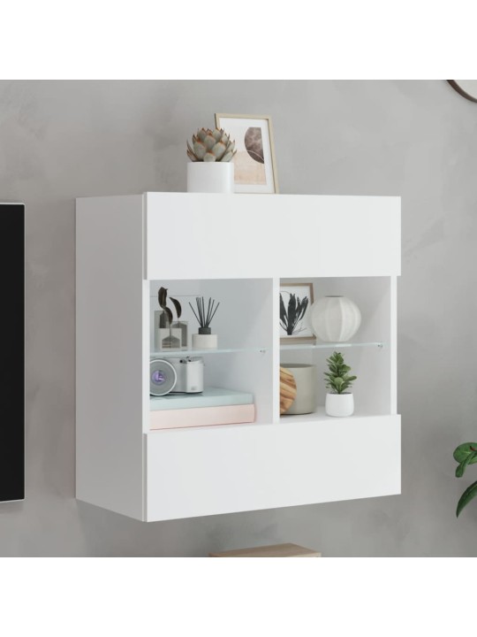 Tv galdiņš ar led lampiņām, balti, 58,5x30x60,5 cm