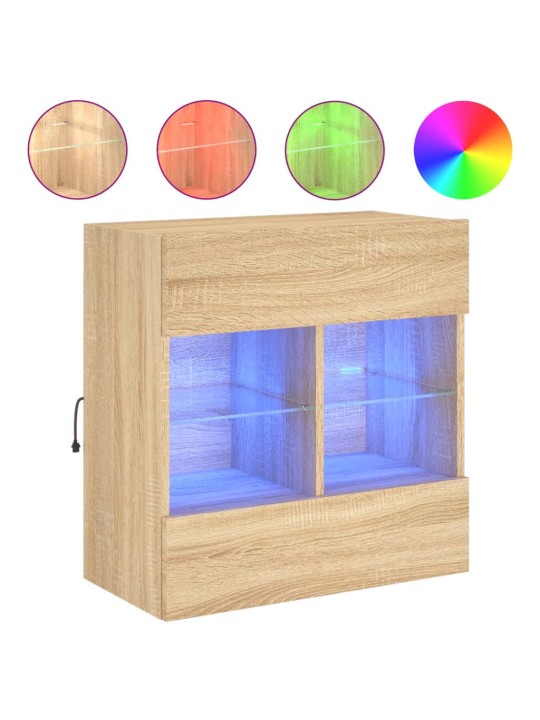 Tv plaukts ar led lampiņām, 58,5x30x60,5 cm, koka krāsā