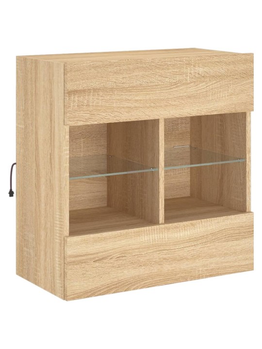 Tv plaukts ar led lampiņām, 58,5x30x60,5 cm, koka krāsā