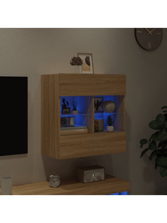 Tv plaukts ar led lampiņām, 58,5x30x60,5 cm, koka krāsā