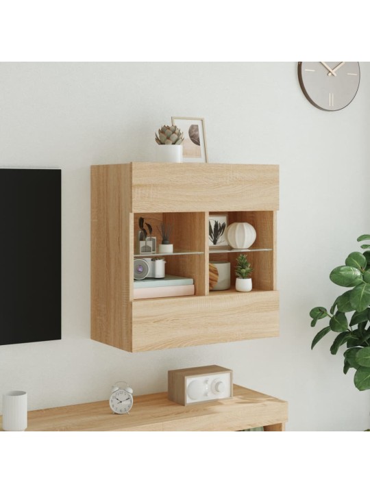 Tv plaukts ar led lampiņām, 58,5x30x60,5 cm, koka krāsā