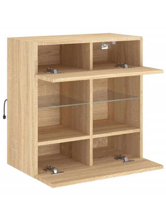 Tv plaukts ar led lampiņām, 58,5x30x60,5 cm, koka krāsā