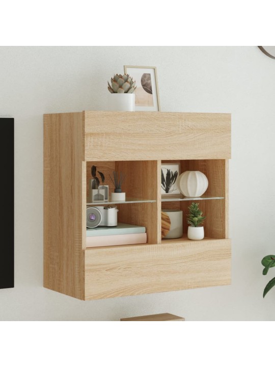 Tv plaukts ar led lampiņām, 58,5x30x60,5 cm, koka krāsā