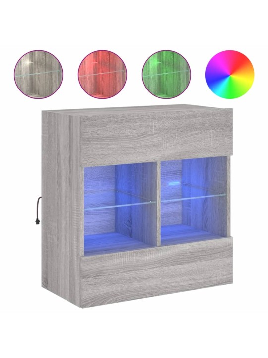 Tv skapītis ar led lampiņām, pelēka ozola krāsa, 58,5x30x60,5cm