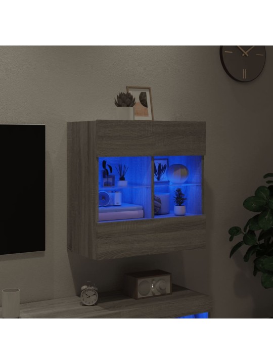 Tv skapītis ar led lampiņām, pelēka ozola krāsa, 58,5x30x60,5cm