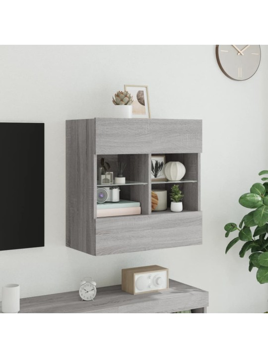 Tv skapītis ar led lampiņām, pelēka ozola krāsa, 58,5x30x60,5cm