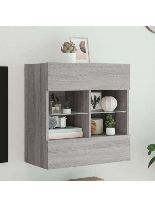 Tv skapītis ar led lampiņām, pelēka ozola krāsa, 58,5x30x60,5cm
