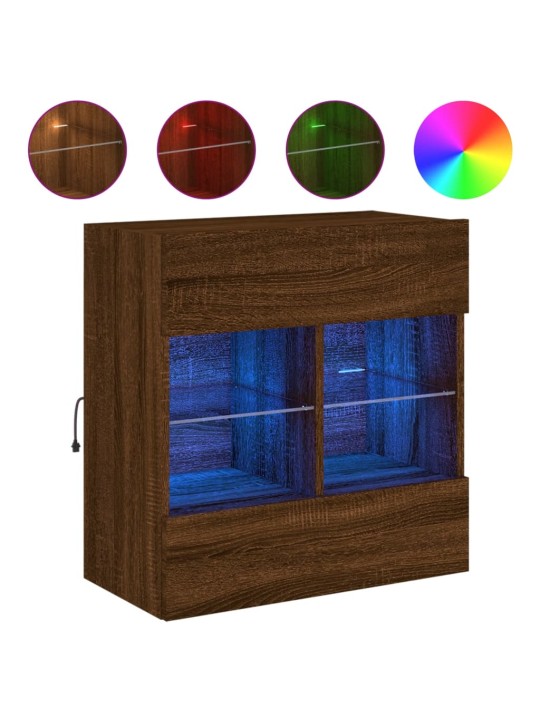 Tv plaukti ar led lampiņām, 58,5x30x60,5 cm, brūna ozolkoka