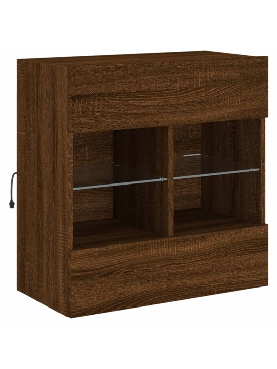 Tv plaukti ar led lampiņām, 58,5x30x60,5 cm, brūna ozolkoka