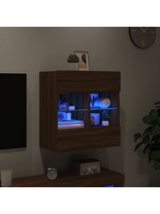 Tv plaukti ar led lampiņām, 58,5x30x60,5 cm, brūna ozolkoka