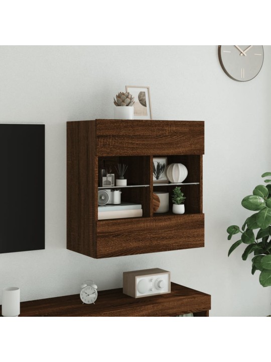 Tv plaukti ar led lampiņām, 58,5x30x60,5 cm, brūna ozolkoka