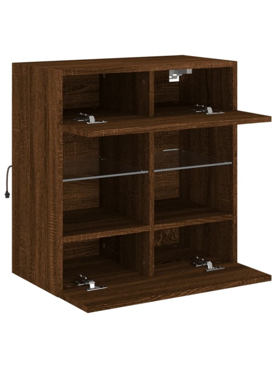 Tv plaukti ar led lampiņām, 58,5x30x60,5 cm, brūna ozolkoka