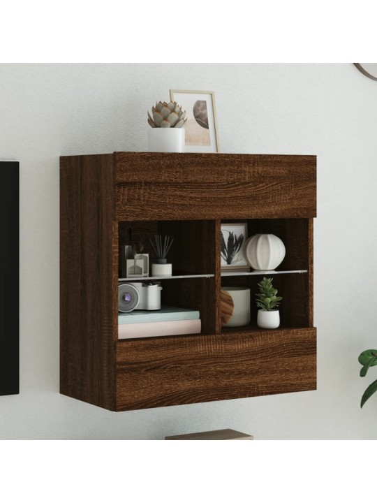 Tv plaukti ar led lampiņām, 58,5x30x60,5 cm, brūna ozolkoka