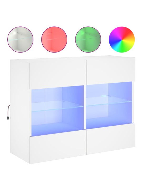 Tv galdiņš ar led lampiņām, balti, 78,5x30x60,5 cm